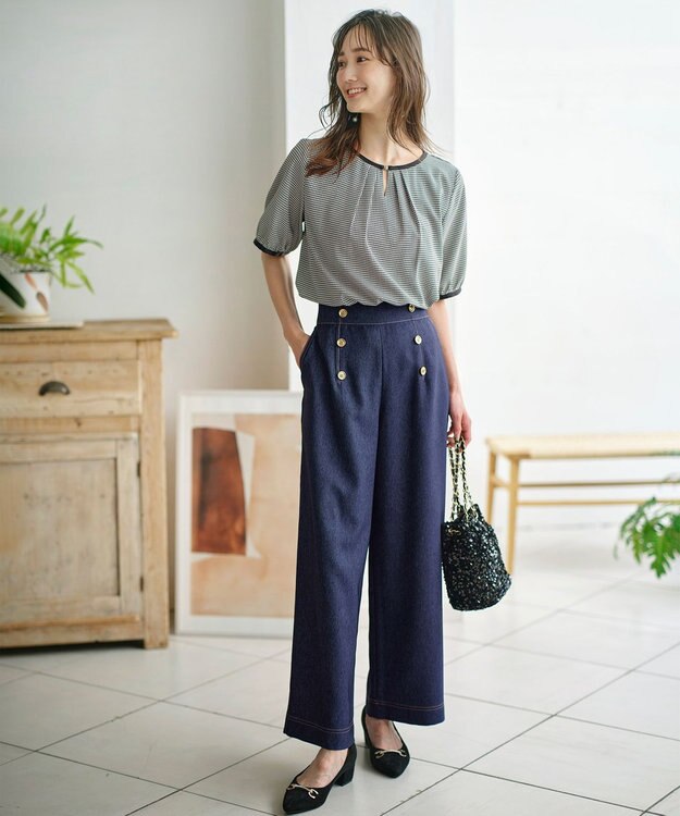 ANY SIS L 【洗える】マリンディテールシャンブレー パンツ シャンブレー