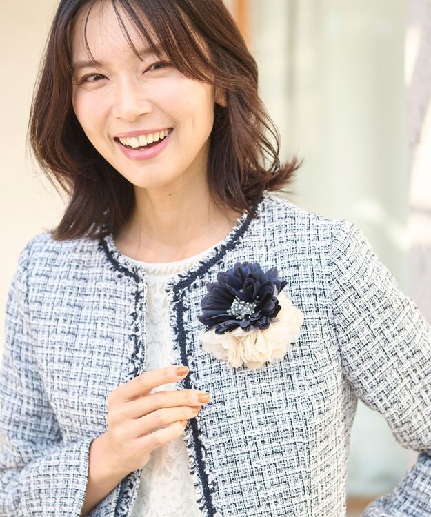 ANY ファンシーラメツイード ノーカラージャケット ホワイト系3