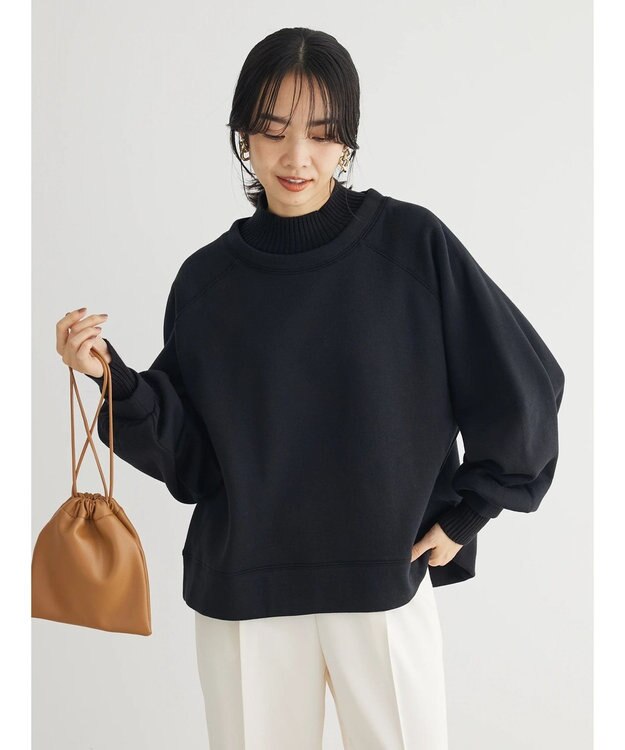 Green Parks 裏起毛ニットリブドッキングプルオーバー Black