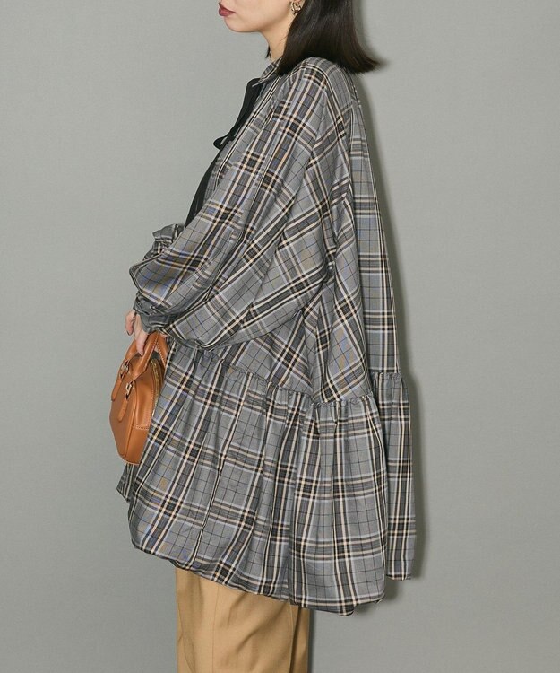 Green Parks ボウタイリボン付裾バルーンシャツワンピース Gray