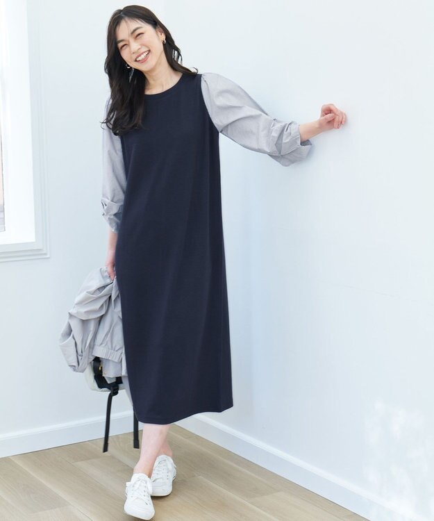 ANY 【洗濯機可】コンビネーションワンピース ネイビー