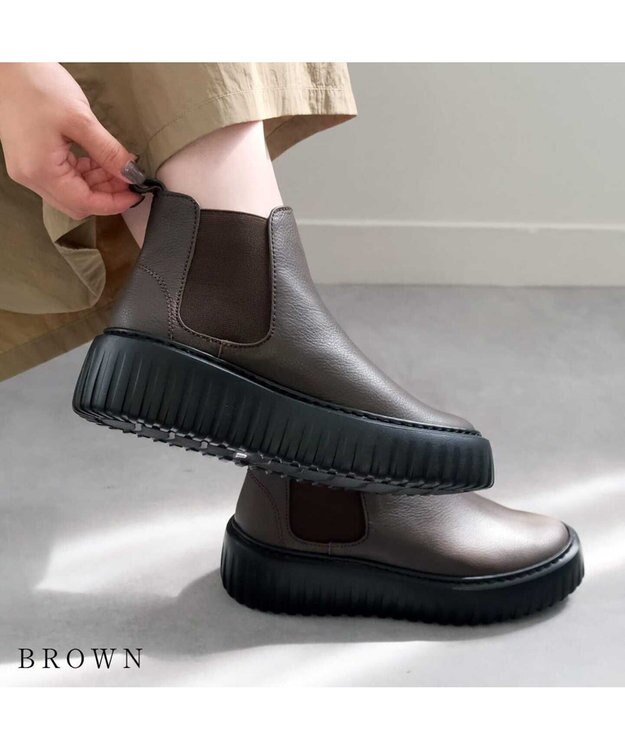 Pointer 日本製 本革厚底サイドゴアブーツ ブラウン