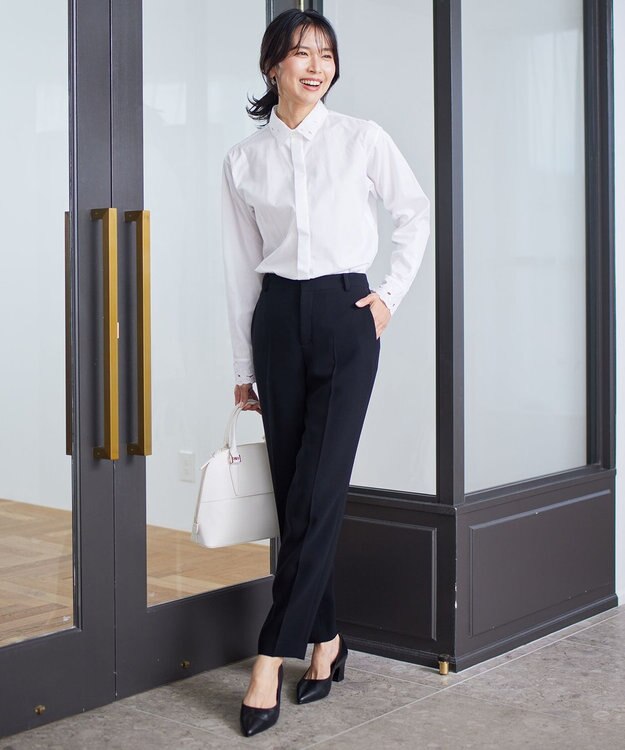 23区 【セットアップ対応】トリアセダブルジョーゼット パンツ ブラック系