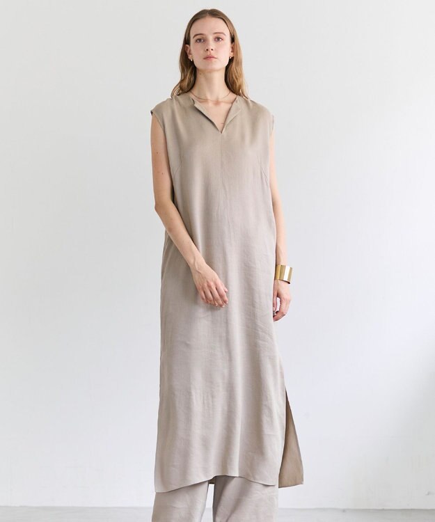 BEIGE， MICA / リネンブレンドノースリーブロングドレス  L.Taupe