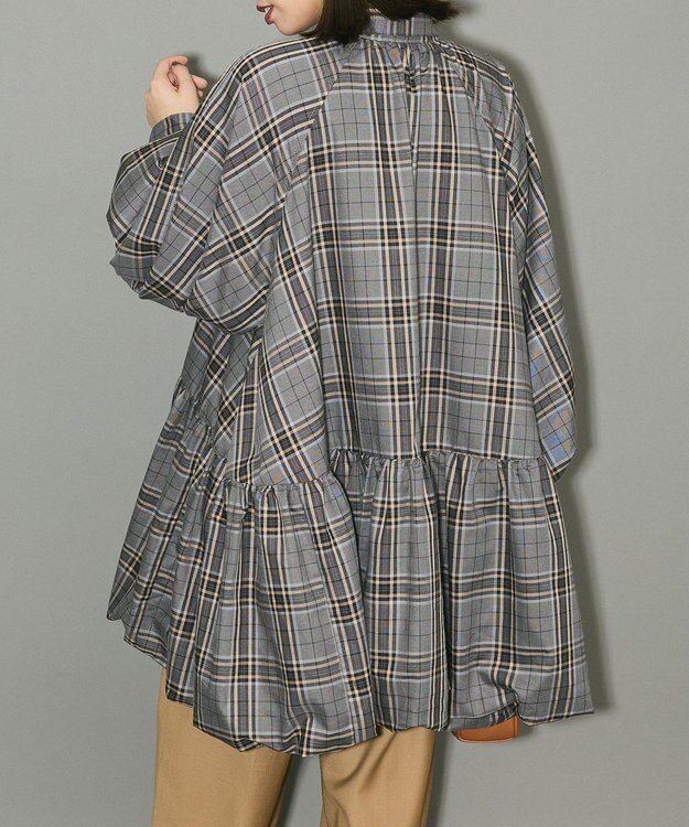 Green Parks ボウタイリボン付裾バルーンシャツワンピース Gray