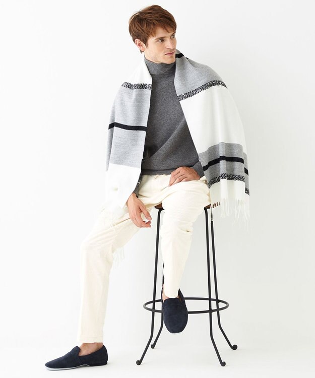 JOSEPH ABBOUD MOUNTAIN 【SPACE／UNISEX】ビッグボーダー ストール ホワイト系2