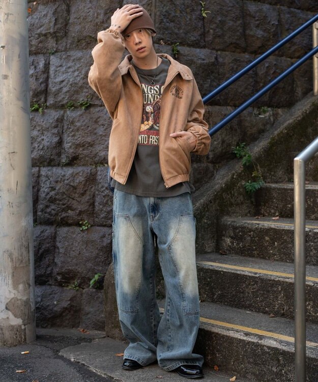 WEGO 【ユニセックス着用ITEM/MLサイズ展開】フェイクスウェードロゴスウィングトップ ベージュ