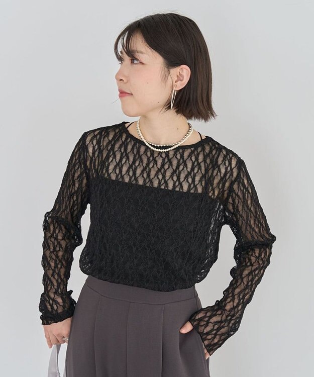 Green Parks パネルラインレースカットプルオーバー Black