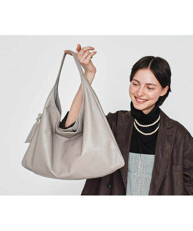 genten フェザートートバッグ　ワンショルダーバッグ ライトグレー