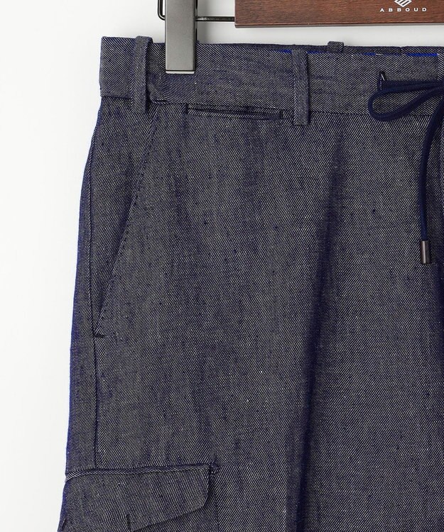 JOSEPH ABBOUD 【ウエストも伸びる！/JAPANファブリック/イージーパンツ/清涼/セットアップ】リネンデニム パンツ ネイビー系