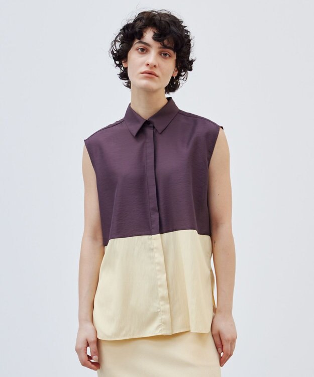 BEIGE， 【洗える】SERBES / ノースリーブブラウス Bordeaux×Cream