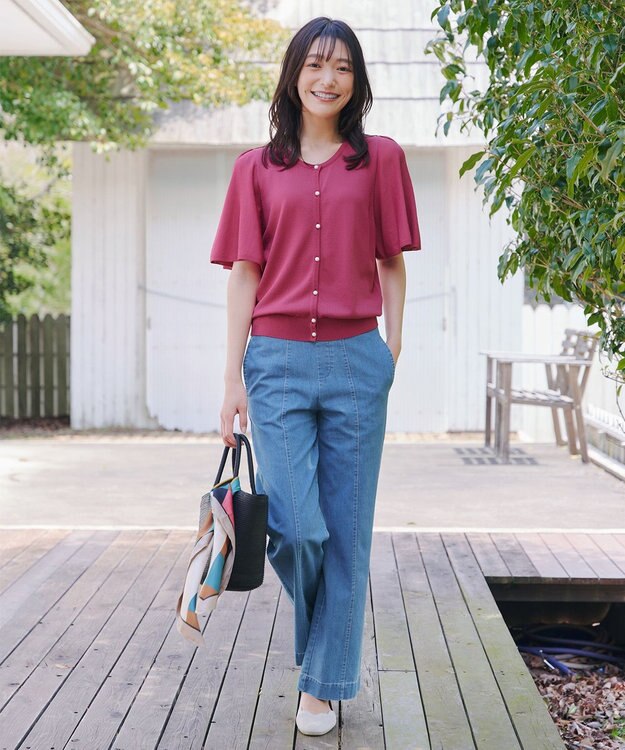 Tiaclasse 【洗える】フレアスリーブカーディガン ディープピンク