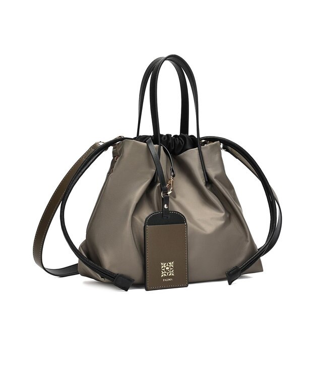 style code 【PADMA/パドマ】ナイロン×レザー　巾着　ショルダーバッグ 2WAY カーキ