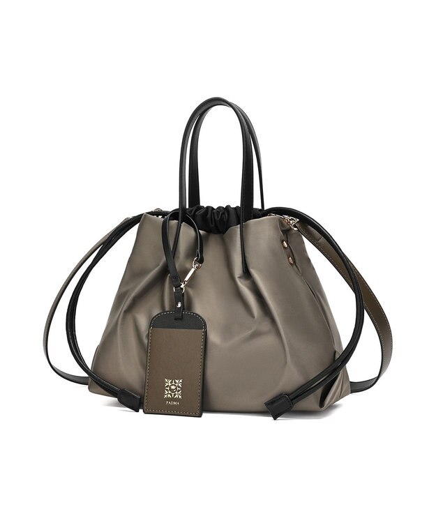 style code 【PADMA/パドマ】ナイロン×レザー　巾着　ショルダーバッグ 2WAY カーキ