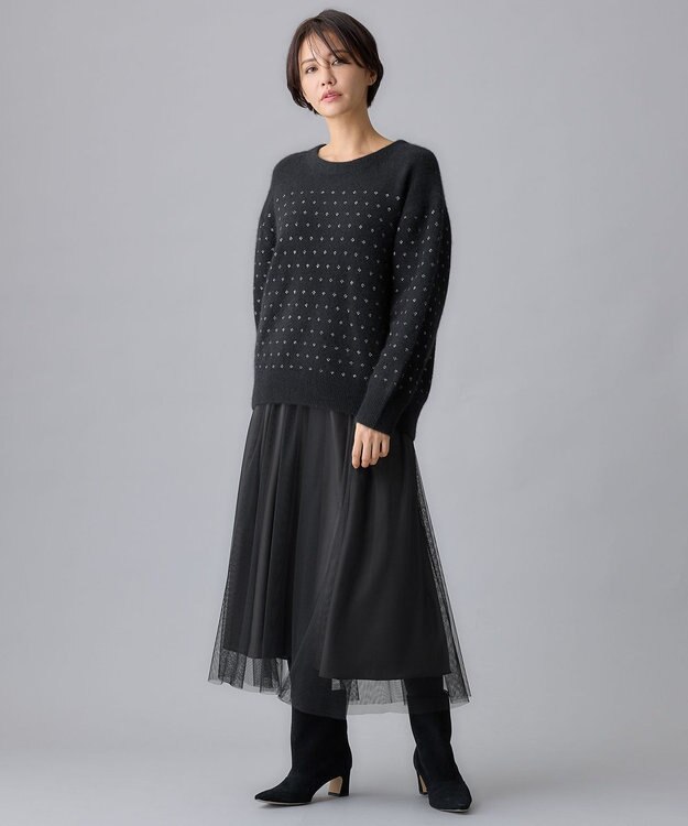 自由区 L ウールジャカードラメ ニット ブラック系