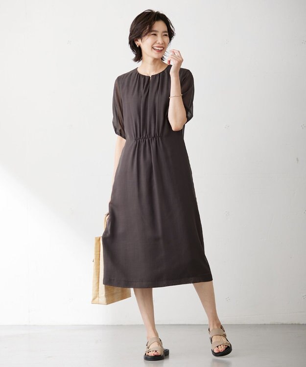 J.PRESS LADIES L 【WEB限定カラーあり・洗える】 ブライトスパンボイル ワンピース ダークブラウン系