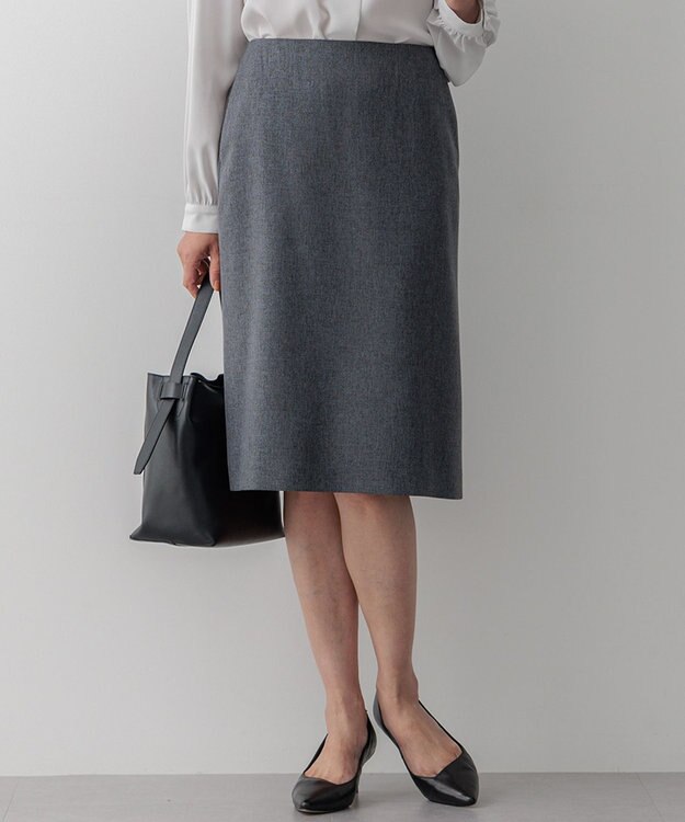 23区 L 【洗える/セットアップ対応】ウールライクカルゼ タイト スカート グレー系