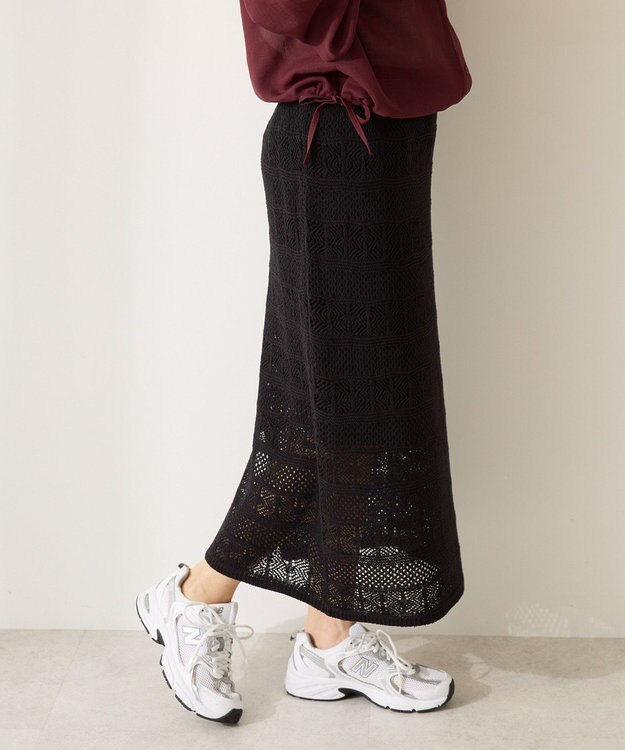 AMERICAN HOLIC レース編みニットタイトスカート Black