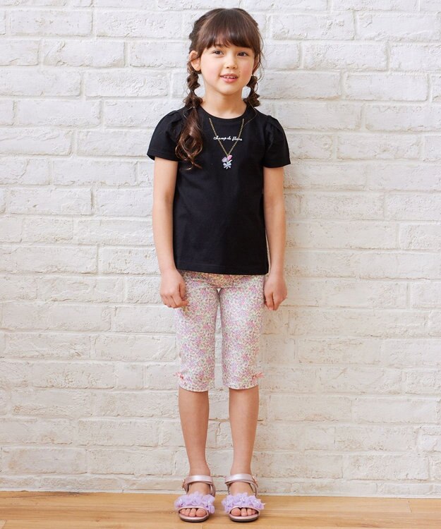 ANY KIDS 裾リボン 5分丈 レギンス 花ピンク