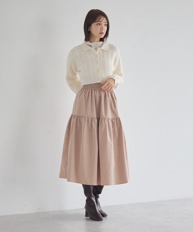 earth music&ecology 襟付きケーブルニットジャケット Ivory