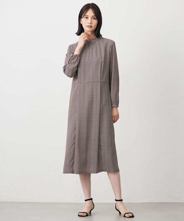 J.PRESS LADIES L デシンハウンドトゥースプリント ワンピース ブラウン系
