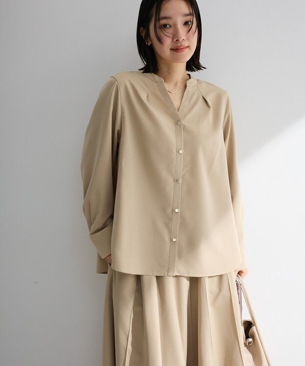Green Parks ＳＥＴ２点スキッパーブラウス＋プリーツスカート Beige