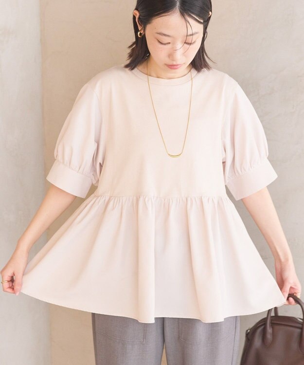 AMERICAN HOLIC 異素材切替ペプラムプルオーバー Light Beige