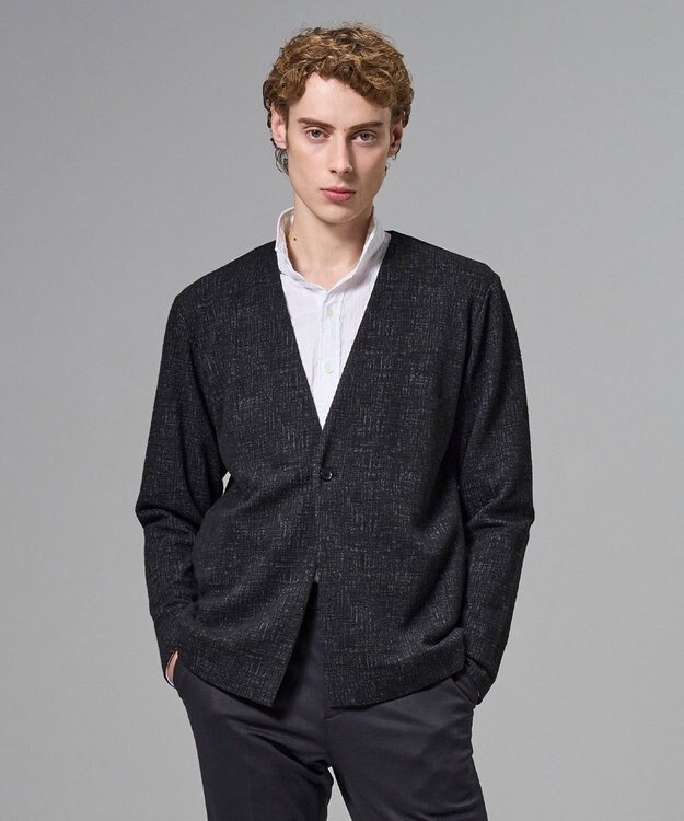 JOSEPH HOMME 【イージーケア】パフィーチェックジャージー　カーディガン グレー系