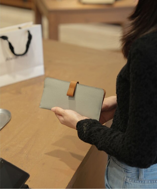 Atelier nuu 日本製 本革 バイカラーnoble スマートロングウォレット アイスグレー×キャメル