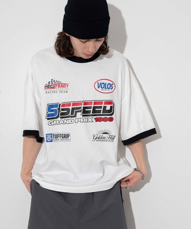 WEGO 【ユニセックス着用ITEM/手洗い可/MLサイズ】レーシングロゴTシャツ ホワイト