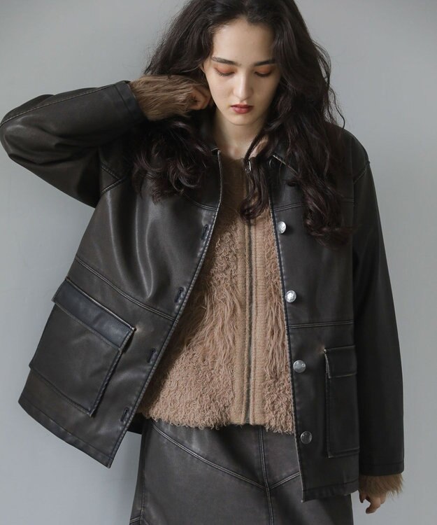 Green Parks ■ＥＳＣＡＲ　ウ゛ィンテージ調エコレザージャケット Brown