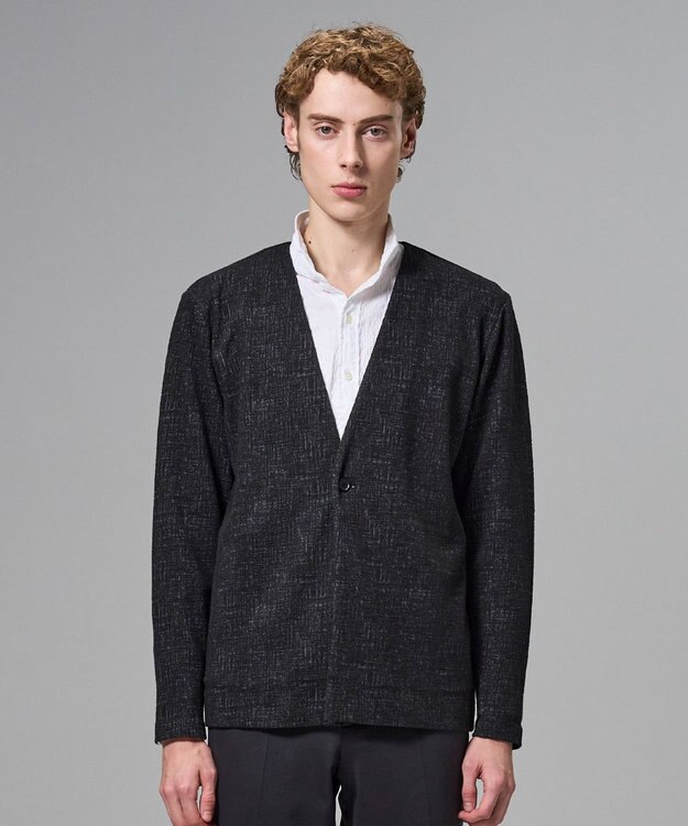 JOSEPH HOMME 【イージーケア】パフィーチェックジャージー　カーディガン グレー系