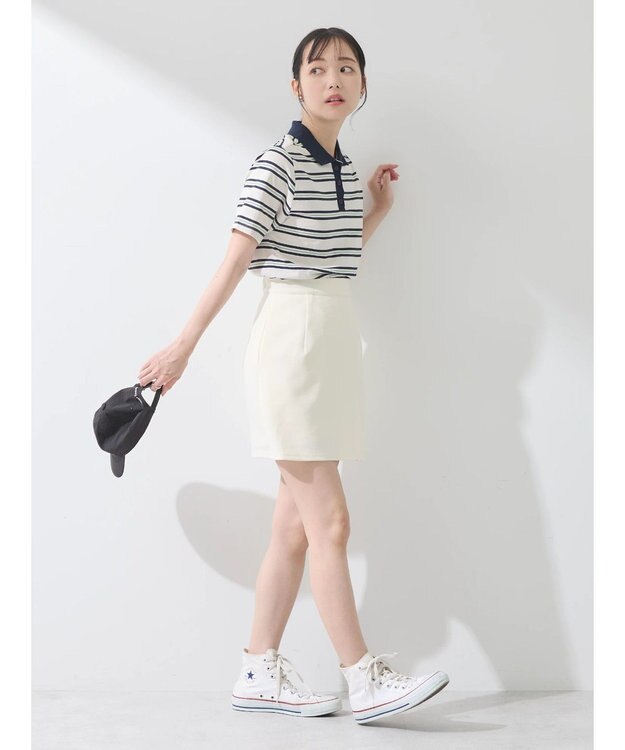 earth music&ecology 襟付きボーダープルオーバー Off White