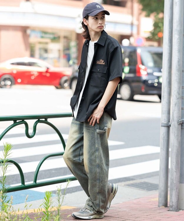 WEGO 【ユニセックス着用ITEM】刺繍ロゴツイルワークシャツ ブラック