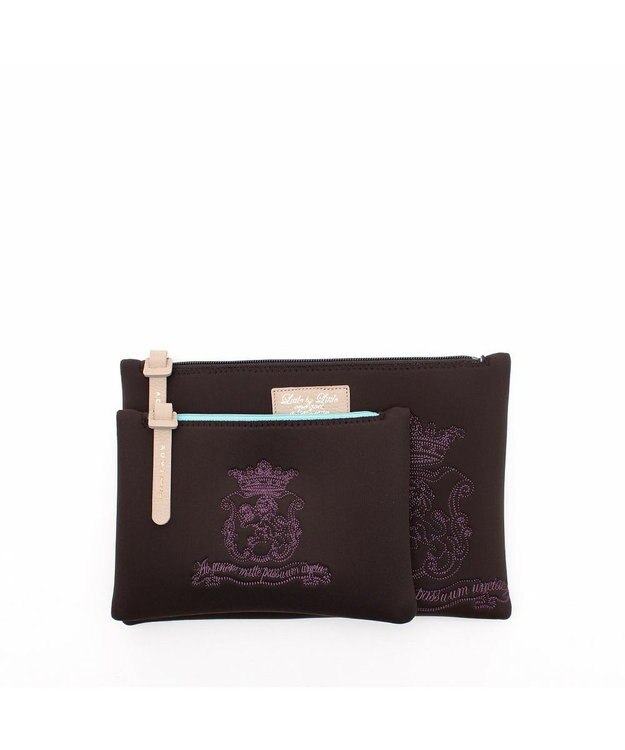 A.D.M.J. 【魔法の様に軽い】マジックライト/イタリアンファブリックステッチ刺しゅうフラットポーチ2セット(S・M) マルーン