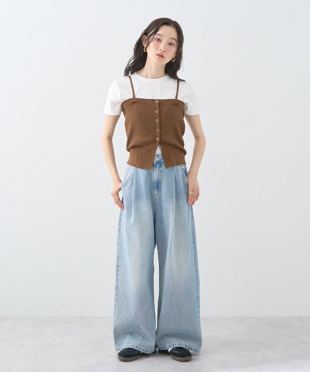 earth music&ecology ＳＥＴ２点コンパクトＴＥＥ＋マルチｗａｙニットビスチ Brown