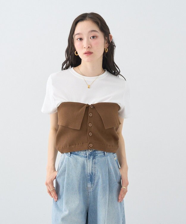 earth music&ecology ＳＥＴ２点コンパクトＴＥＥ＋マルチｗａｙニットビスチ Brown