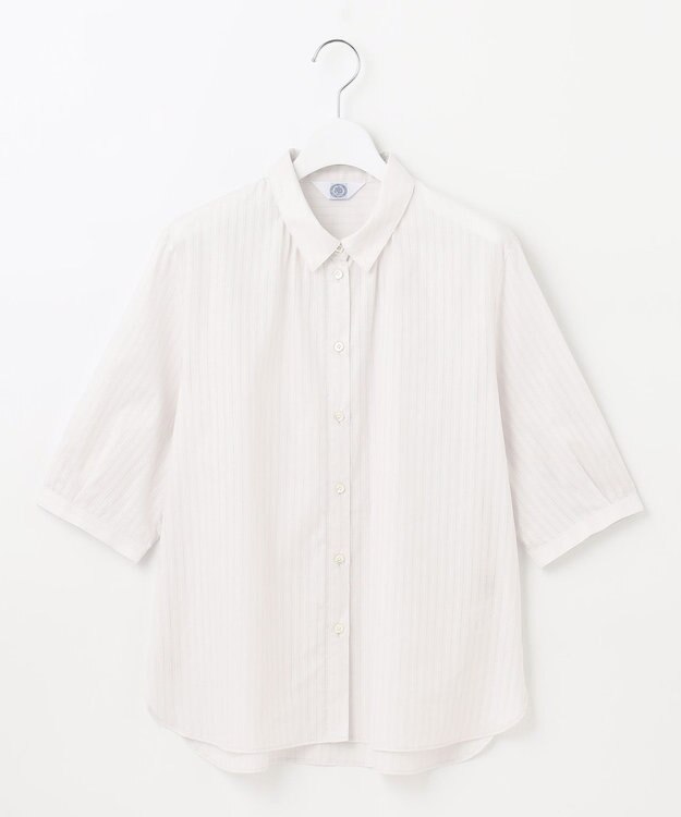 J.PRESS LADIES 【洗える】BEZ空羽ストライプ シャツカラー ブラウス ライトグレー系1