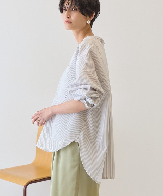 AMERICAN HOLIC 【イージーケア】ストライプVネックシャツ Off White