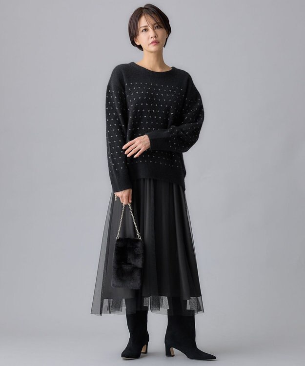 自由区 L ウールジャカードラメ ニット ブラック系