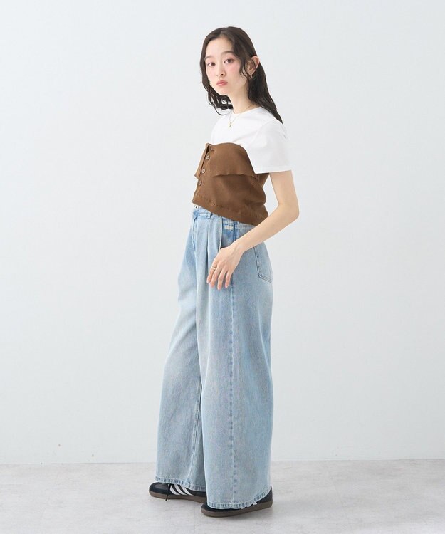 earth music&ecology ＳＥＴ２点コンパクトＴＥＥ＋マルチｗａｙニットビスチ Brown