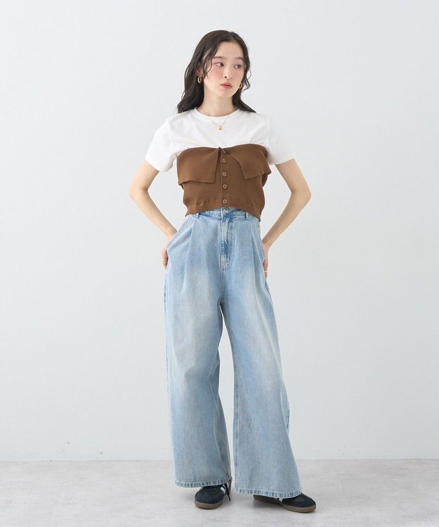 earth music&ecology ＳＥＴ２点コンパクトＴＥＥ＋マルチｗａｙニットビスチ Brown