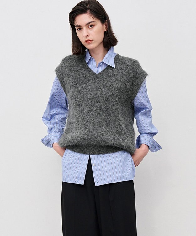 uncrave アルパカファーニット Vネックベスト チャコール