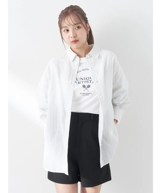 earth music&ecology パールボタンオーバーシャツ Off White