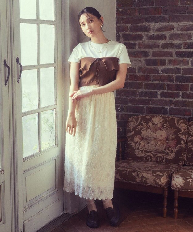 earth music&ecology ＳＥＴ２点コンパクトＴＥＥ＋マルチｗａｙニットビスチ Brown