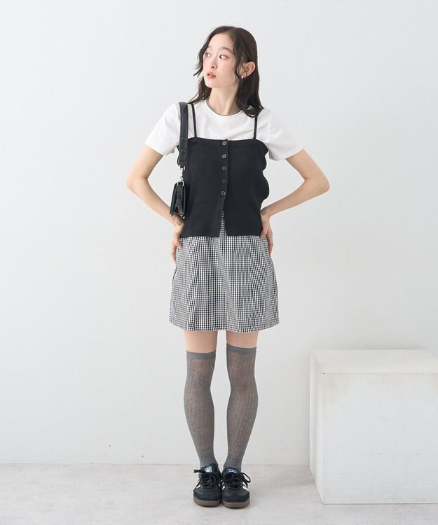 earth music&ecology ＳＥＴ２点コンパクトＴＥＥ＋マルチｗａｙニットビスチ Black