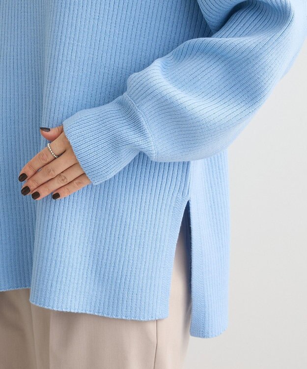 Green Parks 洗えるボトルネックリブニットプルオーバー Sax