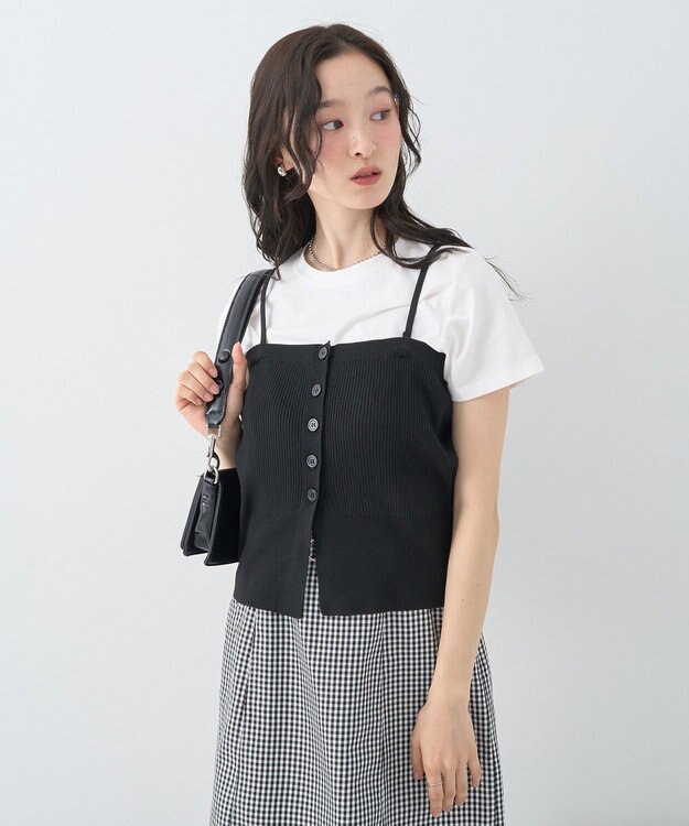 earth music&ecology ＳＥＴ２点コンパクトＴＥＥ＋マルチｗａｙニットビスチ Black