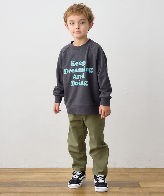 ANY KIDS ロゴプリント トレーナー チャコール