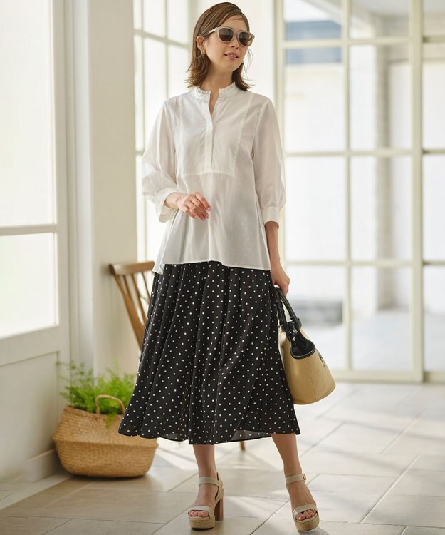 組曲 L 【WEB限定】ドットプリントデシン フリルパンツ ブラック×オフ系5